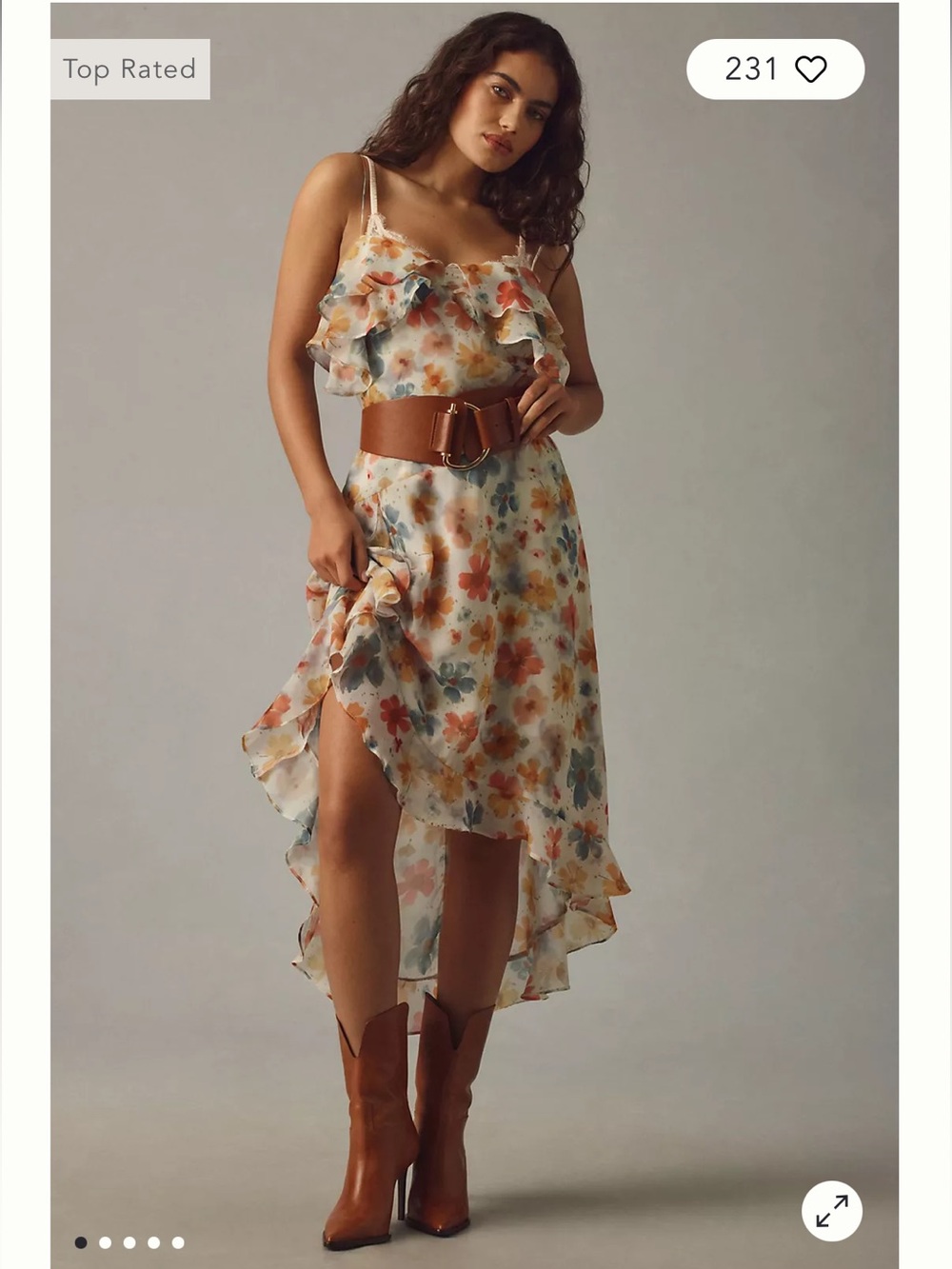 NWOT Anthropologie (L) Soft and Flowing Floral Ruffle Asymmetrical Slip Dress